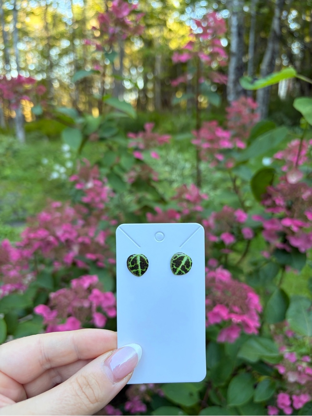 Green Leaf Pattern Round gold Stud Earrings